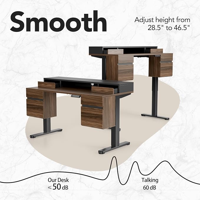 HUANUO Electric Standing Desk with 6 Drawers, 55 Inch Height Adjustable Stand Up Desk with Storage, Computer Workstation Compatible with Monitor Stand for Home Office, Black Walnut