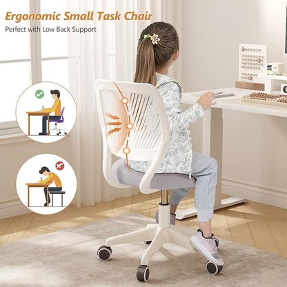 Armless Desk Chair Swivel Office Rolling Chair with Soft Padded Cushion, Height Adjustable Small Task Chair, Ergonomic Study Computer Chair for Kids Girls Boys Teens (Gray, 2PCS)