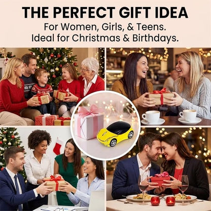 Yellow Wireless Car Mouse, 2.4G with USB Receiver, 1600DPI Optical, Ergonomic Mini Computer Mouse, for Laptop, PC, Tablet, Windows, Mac OS