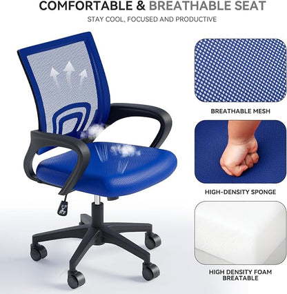Office Chair, Ergonomic Mid-Back Mesh Desk Chair with Lumbar Support, Adjustable Height Computer Chair with Rolling Wheels Design,Comfy Armrest for Work, Study, Gaming, 6 Pack, Navy Blue