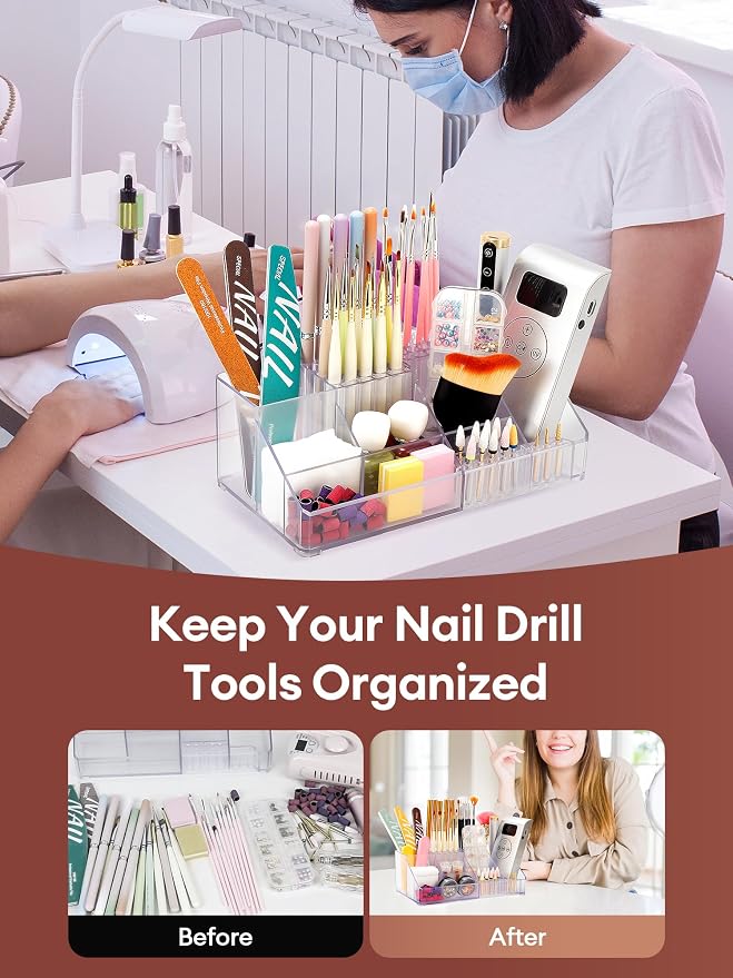 LIARTY Nail Drill Holder - Makeup Organizer Case for Brush | Acrylic Nail Drill Bits Holder Beauty Cosmetic Storage Box for Dresser Countertop and Bathroom Vanity