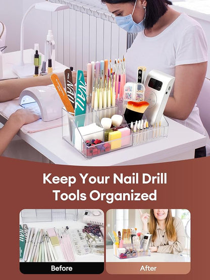 LIARTY Nail Drill Holder - Makeup Organizer Case for Brush | Acrylic Nail Drill Bits Holder Beauty Cosmetic Storage Box for Dresser Countertop and Bathroom Vanity
