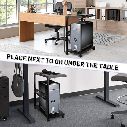 Bfttlity Large PC Stand Computer Tower Stand 2-Tier Metal CPU Holder with Locking Caster Wheels Suitable for Most PC (XL, Black)