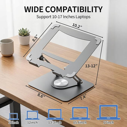 ALASHI Laptop Stand for Desk with 360° Rotating Base, Multi-Angle Adjustable Laptop Stands, Foldable Laptop Riser Compatible with 10 to 17 Inches PC Computer, Grey