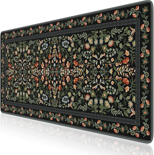iCasso Desk Mat for Keyboard and Mouse, Large Mouse Pad, Desk Pad Mat, Anti-Slip Big Mousepad with Stitched Edges for Computer Desktop(Floral)