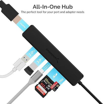 SABRENT Multi-Port USB Type-C Hub with 4K HDMI | Power Delivery (60 Watts) | 1 USB 3.0 Port | 1 USB 2.0 Port | SD/microSD Card Reader (HB-TC6C)