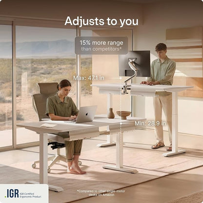 Desktronic HomeOne Standing Desk 48x24 — Ergonomic Sit Stand Home Office Desk, Made in Europe, Electric Dual Motor Height Adjustable, USB & USB-C Charging, Wobble-Free, Touchscreen, 3 Memory Presets