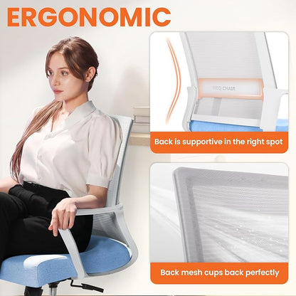 NEO CHAIR Office Chair Gaming Desk Computer Chair Ergonomic Mesh Mid Back with Wheels Lumbar Support Comfy Swivel Adjustable for Home (Sky Blue)
