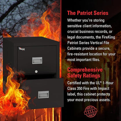 FireKing Patriot 2P1831-CBL Insulated UL Class 350 one-Hour Fire Rated Vertical Filing Cabinet with 2 Drawers, Deep Letter Size, 31-9/16" Length x 17-3/4" Width x 27-3/4" Height, Black