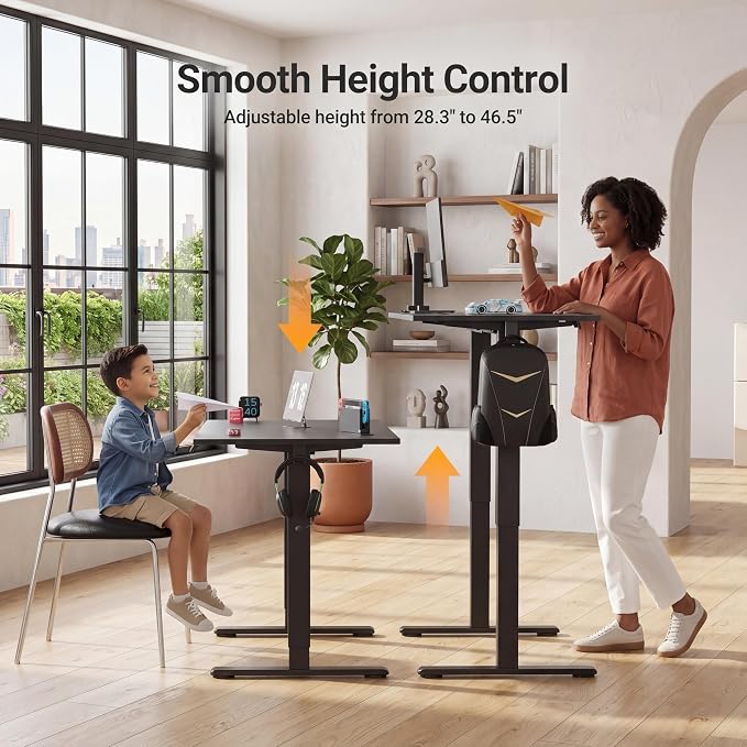 Claiks Electric Standing Desk, 32 x 19 Inch Small Height Adjustable Sit Stand Desk for Home Office, Computer Desk with Memory Presets, Cable Management & Headphone Hooks, 156 lbs Capacity, Black