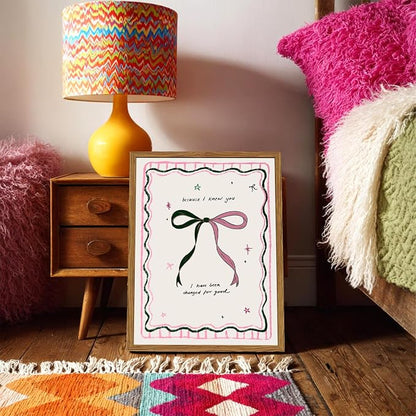 Framed Pink Bow Wall Art, Coquette Preppy Canvas Wall Decor Pictures, Trendy Inspirational Quote Paintings Prints Girly Home Decor Aesthetic for Girls Room Bedroom Dorm 16x24 inch