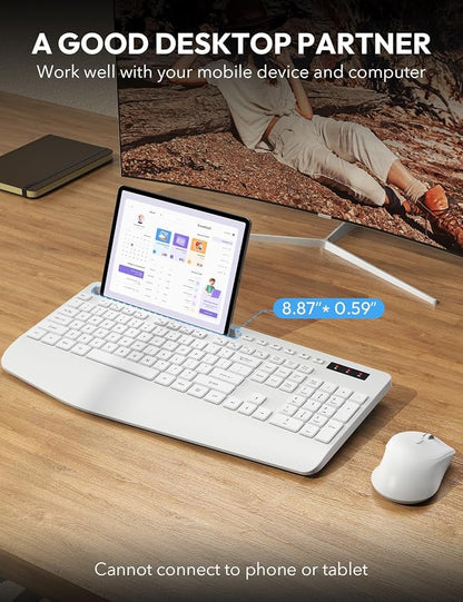Wireless Keyboard and Mouse Combo - Full Size Ergonomic Wrist Rest, Silent Typing, Phone Holder, 2.4 GHz, 3 Level DPI, Batteries Powered, KM23D Set Compatible with PC, Laptop, Windows, macOS -SABLUTE