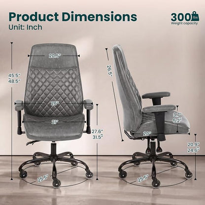 NEO CHAIR Ergonomic Leather Office Desk Chair with Adjustable Height Armrests High Back Lumbar Support Swivel Executive Computer Chair with Wheels Comfy Home Office Chair for Adults (Grey)