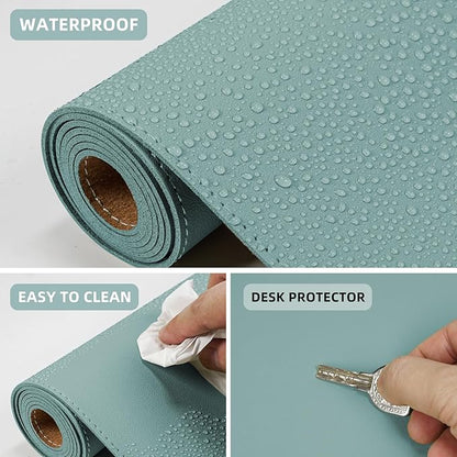 AFIING Cork Desk Mat, 31.5" x 17", Light Blue,Desk pad Protector | Dual-Sided Cork & PU Leather, Waterproof, Non-Slip, For Office & Gaming