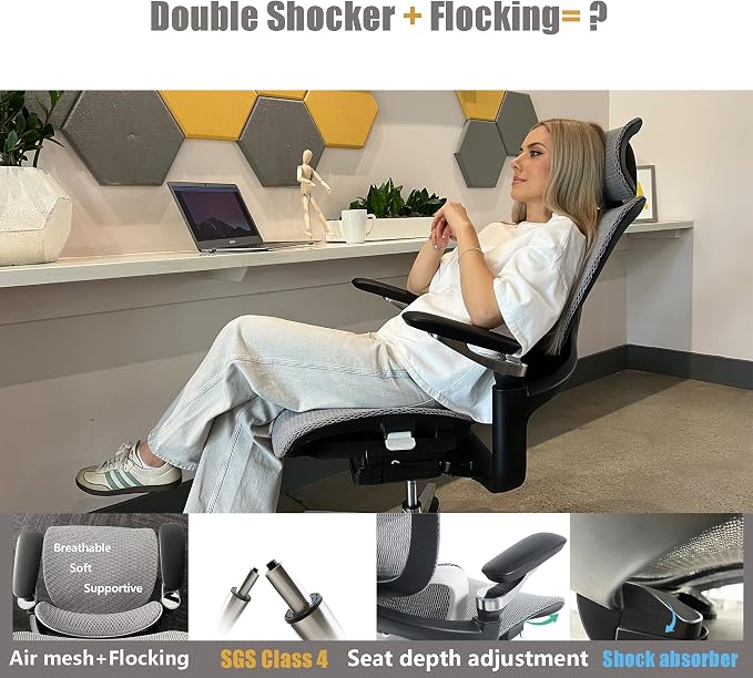 Ergonomic Office Chair, Mesh Computer Chair with 3D Lumbar Support, Home Desk Chair with 5D Armrests, 4D Headrest, 90-130°Tilt, BIFMA Certified, Model Zen (Grey)