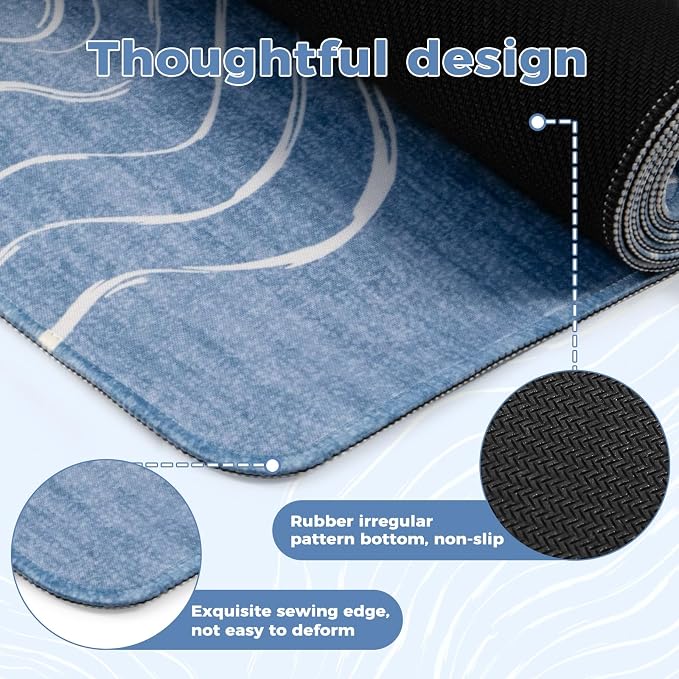 iCasso Desk Cover Mat,Extended Long Mouse Pad for Laptop,Aesthetic Computer Pad with Stitched Edges,Non Slip Keyboard Mat for Desktop,Cute Blue Desk Protector for Office Home School