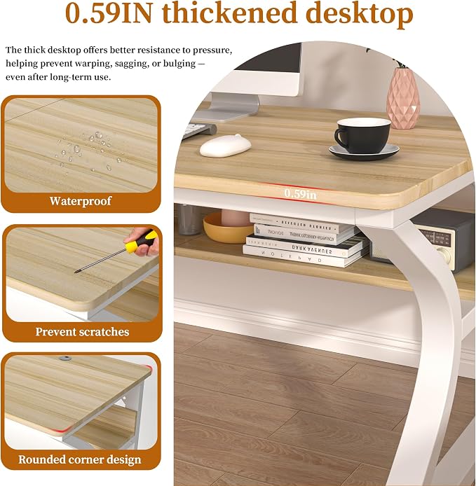 47 X 23.6'' Computer Desk, Home Office Desks w/Shelf Storage, Computer Desk w/Metal Frame, Cable Management, Study Student Desk Writing Work Table Deeper & Thicker Desktop for Home Bedroom