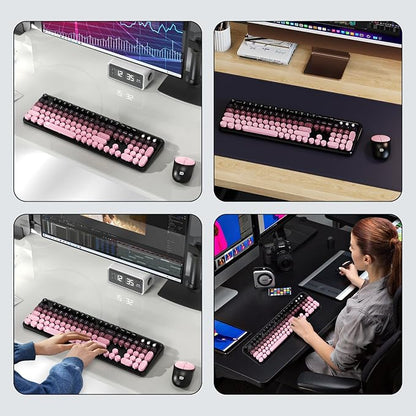 Wireless Keyboard and Mouse Combo, Cute Colorful Keyboard and Mouse, Full-Size Retro Typewriter Keyboard with 2.4GHz Plug & Play, for Windows 11/10/7, Laptop, PC -BlackBerry