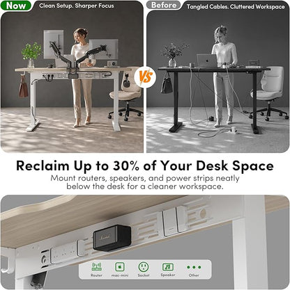 FEZIBO Electric Standing Desk with L-Shaped Crossbar & Cable Management System, 40 x 24 Inches Sit Stand up Desk, Adjustable Height Standing Desk for Home Office, Light Walnut