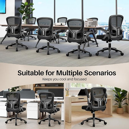 Office Chair Ergonomic Desk Chair, Adjustable Lumbar Support Rolling Swivel Comfy Chair with Space-Saving Flip Up Armrests,Mesh Gaming Chair for Business Work Office & Home, Black 8pcs