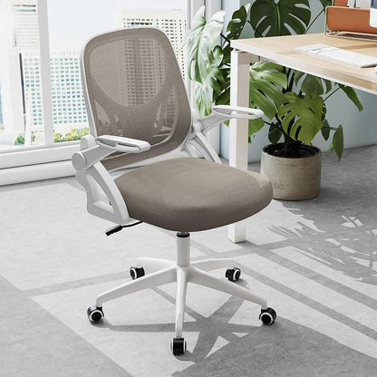 Giantex Mesh Office Chair, Ergonomic Desk Chair with Flip-up Arms & Lumbar Support, Height Adjustable Swivel Computer Desk Chair with High Back for Home Office (Khaki)