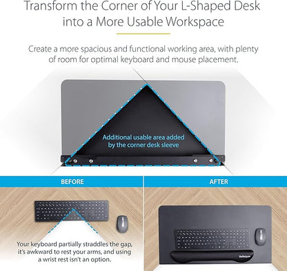 StarTech.com Clamp-On Steel Desk Corner Sleeve for L-Shaped/Corner Desk, for 0.5-1.5in (12.7-38.1mm) Desks, Increase Space for Keyboard/Mouse, Desk Extender/Tray for Wooden/Steel Desks (DSKCRNRSLV)