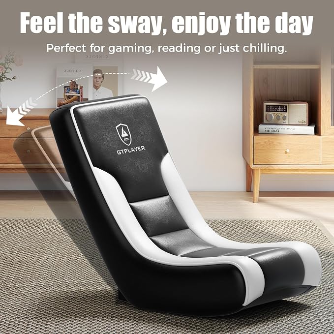 GTPLAYER Floor Rocker Gaming Chair – Adjustable Angle Limiter, Ultra Lightweight Ergonomic Floor Rocking Game Seat for Gaming and Lounging, White