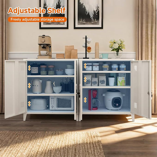 Metal Storage Cabinet 35.4”H Lockable Storage Cabinet (White) | With 2 Adjustable Shelves and Doors, White Small Storage Cabinet for Home Warehouse Office Garage