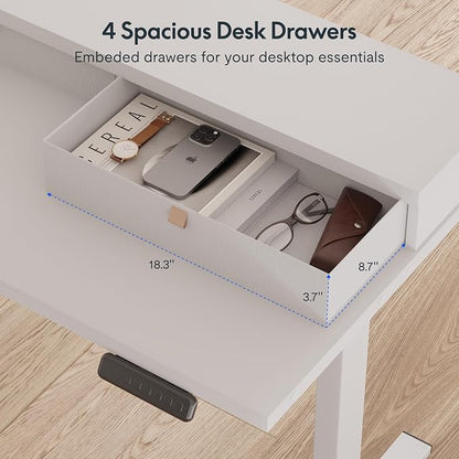 SANODESK 71" L Shaped Standing Desk with 4 Drawers, Height Adjustable Stand up Desk, Corner Gaming Desk with Monitor Stand, White Frame/White Top
