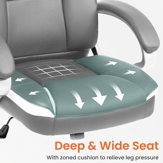 NEO CHAIR Office Desk Ergonomic Gaming Computer Chair High Back Adjustable PU Leather with Lumbar Support, Swivel Rolling Wheels, Executive Managerial Task Chair (Grey)