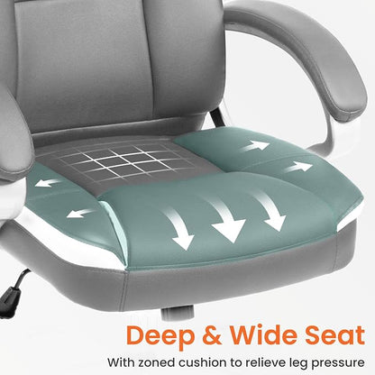 NEO CHAIR Office Desk Ergonomic Gaming Computer Chair High Back Adjustable PU Leather with Lumbar Support, Swivel Rolling Wheels, Executive Managerial Task Chair (Grey)