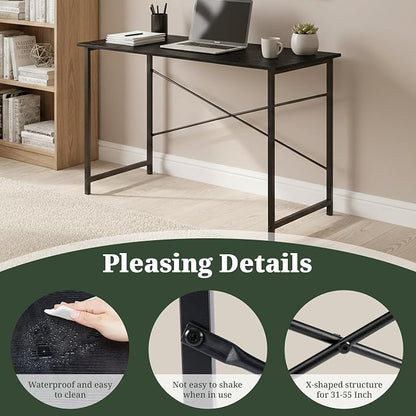 Computer Desk 40 Inch, Simple Home Office Desk Study Writing Table, Sturdy Metal Frame, Scratch-Resistant MDF Desktop for Bedroom Dorm Workspace Small Space, Black