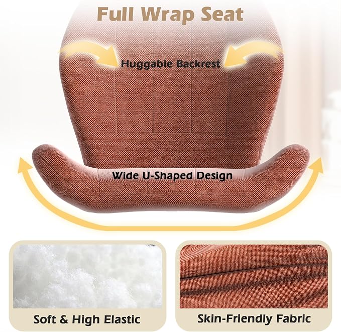ZZW Criss Cross Chair with Wheels, Wide Cross Legged Office Chair Armless Comfy Desk Chair with Tall Back Vanity Chairs with Stress Relief Curved Design Seat for Bedroom & Office & Home Red Orange