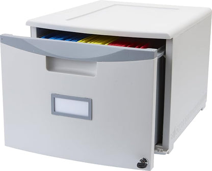 Storex Plastic One-Drawer File Cabinet – Locking Document Organizer for Home and Office, Gray, 1-Pack (61261A01C)