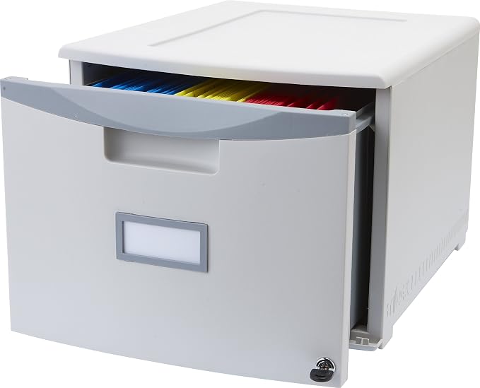 Storex Plastic One-Drawer File Cabinet – Locking Document Organizer for Home and Office, Gray, 2-Pack (61261A02C)