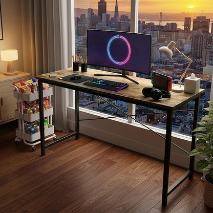 OLIXIS 40 Inch Computer Office Desk for Small Spaces, Writing Gaming Work Desk Modern Study Table with Storage Bag & Headphone Hook Home Bedroom, Rustic Brown