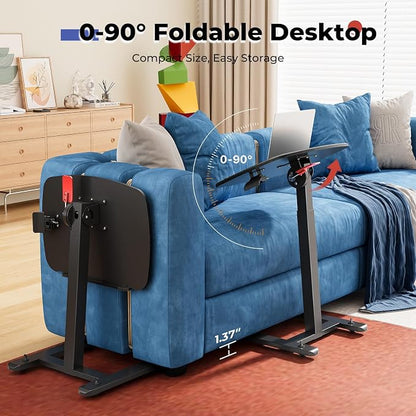 JOY worker Low Height Small Mobile Standing Desk for Couch, Height Adjustable TV Tray Table with 90° Foldable MDF Desktop, Portable Laptop Desk with Low Base & Lockable Hidden Casters, Black