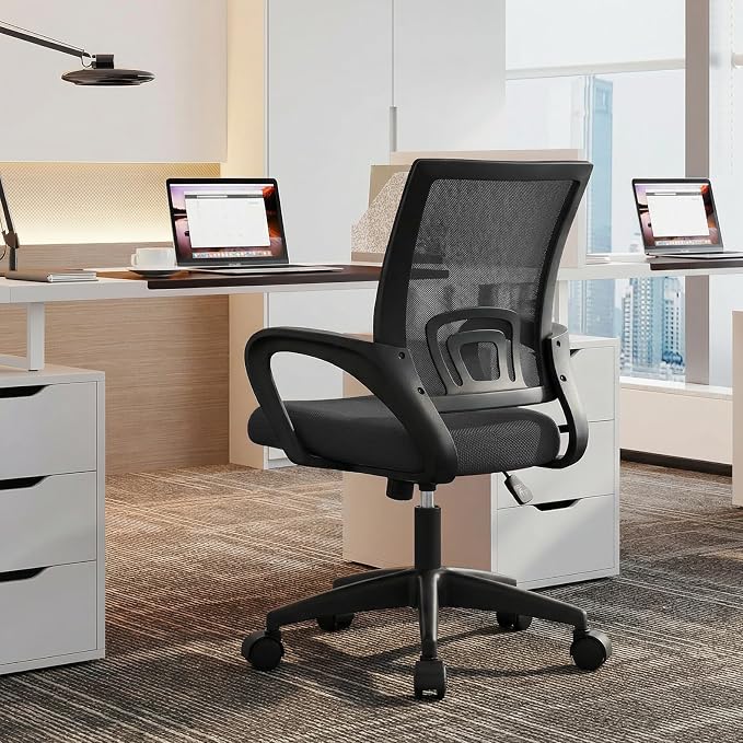 Magshion Ergonomic Office Chair Pack of 2, Mid-Back Mesh Desk Chair, Adjustable Swivel Computer Chair with Lumbar Support & Breathable Backrest for Gaming, Work, Study, 300 Lbs Capacity, Black