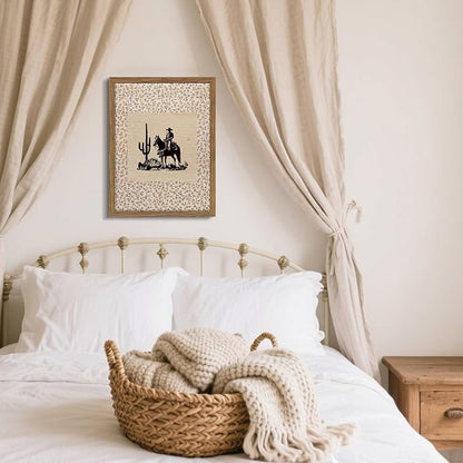 Western Cowboy Wall Art - Framed Canvas Cactus Poster for Living Room & Entryway, Vintage Horse Silhouette in Wood Frame, Rustic Floral Border Print, Farmhouse Decor 16x24 inch