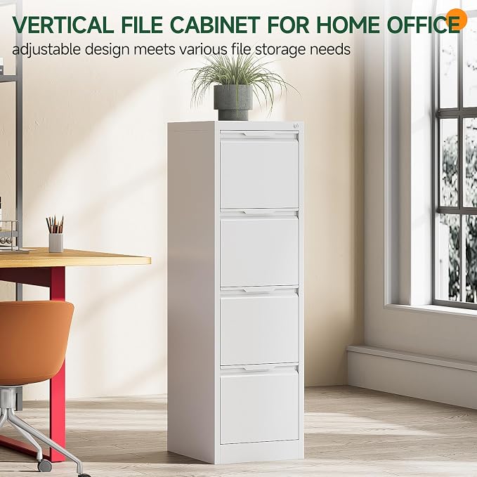 4 Drawer File Cabinet with Lock, Filing Cabinets for Home Office | Tall File Cabinet, Lockable File Cabinet, Metal File Cabinet for Letter/Legal/A4/F4 Size, Assemble Required