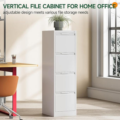 4 Drawer File Cabinet with Lock, Filing Cabinets for Home Office | Tall File Cabinet, Lockable File Cabinet, Metal File Cabinet for Letter/Legal/A4/F4 Size, Assemble Required