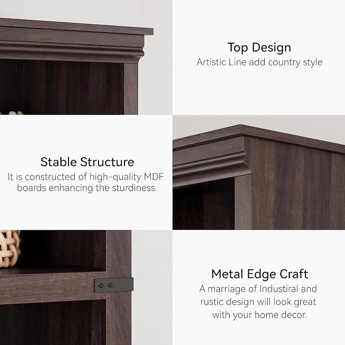 GarveeHome 5 Tier Farmhouse Bookcase, 67.4" Tall Book Shelf with Storage, Wooden Bookshelves 5 Shelf Display Shelvesfor Home Office, Living Room, Bed Room (Cherry, 67.4" H x 31.5" W x 12.8" D)