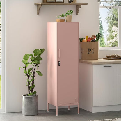 Locker Storage Cabinet Metal Locking Storage Cabinet (Pink) | With Door and Adjustable Shelves for Kitchen Pantry Home Office Bathroom School Dormitory