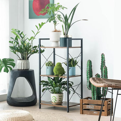 HCHQHS Small Bookshelf, Adjustable 3-Tier Industrial Bookcase, Rustic Open Book Shelf, Wood and Metal Horizontal Bookshelves