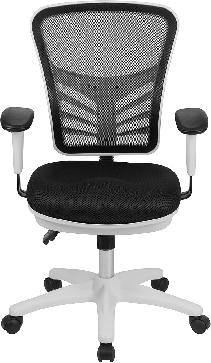Flash Furniture Nicholas Mid-Back Swivel Office and Gaming Chair, Ergonomic Mesh Office Chair with Adjustable Lumbar Support and Height, Black/White