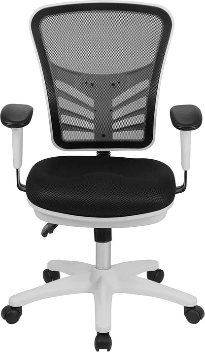 Flash Furniture Nicholas Mid-Back Swivel Office and Gaming Chair, Ergonomic Mesh Office Chair with Adjustable Lumbar Support and Height, Black/White