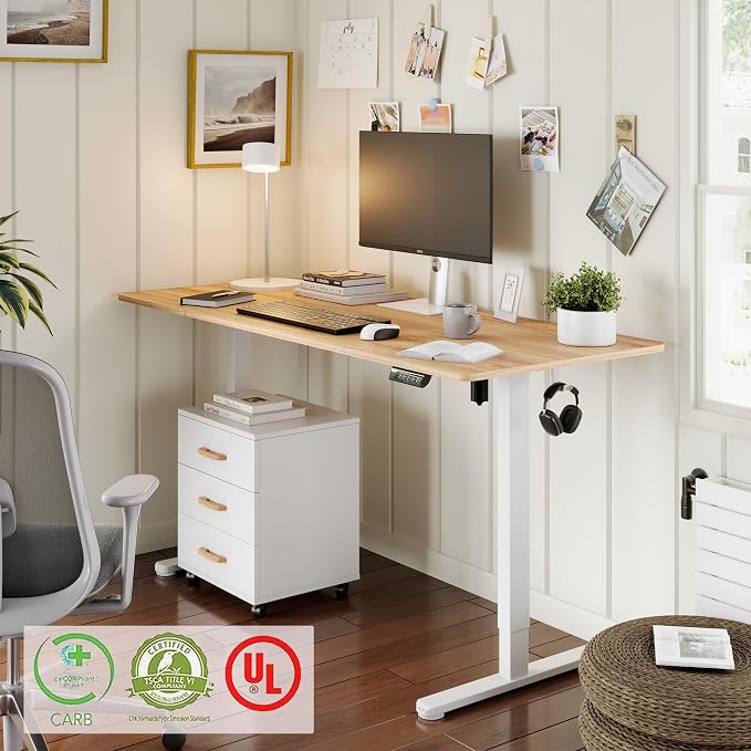 Monomi Large 71“ Standing Desk - Adjustable Electric Desk for Dual Monitor Setup with Anti-Collision, 3 Programmable Memory, 176 lbs Weight Capacity, Home Office Desk (Natural)