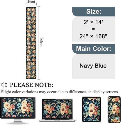 DUKINO 2x14 Long Hallway Runner Rug, Non Slip Floral Washable Runner Rug for Kitchen, Boho Low Pile Thin Indoor Carpet for Hallways, Entryway, Bathroom, Kitchen, Bedroom, Navy Blue