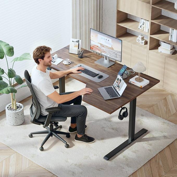 Klicelor L Shaped Standing Desk 63 x 35.4 Inch, Electric Height Adjustable Corner Desk for Home Office Workstation, Ergonomic Sit Stand Computer Table with Memory Controller, Dark Walnut
