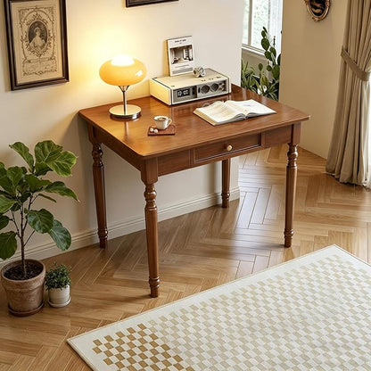 Solid Wooden Desk with Drawers, Small Writing Desk with Drawers for Computer, PC Desk for Work, Study or Gaming, Easy to Assemble (Walnut-B, 31.5IN)